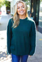 Load image into Gallery viewer, Rib Knit Stitch Detail Oversized Sweater in Hunter Green
