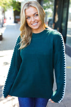 Load image into Gallery viewer, Rib Knit Stitch Detail Oversized Sweater in Hunter Green
