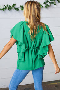 Feel the Waves Button Ruffle Woven Top