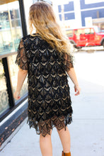 Load image into Gallery viewer, Feeling The Love Black &amp; Gold Diamond Pattern Sequin Fringe Dress
