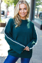 Load image into Gallery viewer, Rib Knit Stitch Detail Oversized Sweater in Hunter Green
