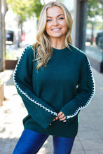 Load image into Gallery viewer, Rib Knit Stitch Detail Oversized Sweater in Hunter Green
