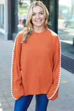 Load image into Gallery viewer, Rib Knit Stitch Detail Oversized Sweater in Rust
