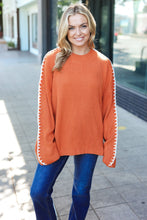 Load image into Gallery viewer, Rib Knit Stitch Detail Oversized Sweater in Rust
