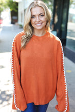 Load image into Gallery viewer, Rib Knit Stitch Detail Oversized Sweater in Rust
