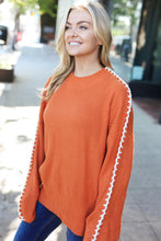 Load image into Gallery viewer, Rib Knit Stitch Detail Oversized Sweater in Rust
