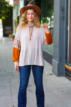 Load image into Gallery viewer, Taupe &amp; Rust Turtleneck Babydoll Terry Top
