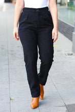 Load image into Gallery viewer, Going Your Way Corduroy High Rise Tapered Leg Pants in Black
