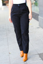 Load image into Gallery viewer, Going Your Way Corduroy High Rise Tapered Leg Pants in Black
