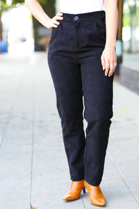 Going Your Way Corduroy High Rise Tapered Leg Pants in Black