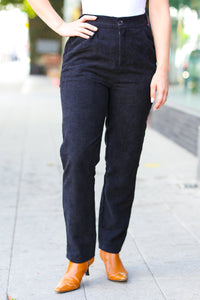 Going Your Way Corduroy High Rise Tapered Leg Pants in Black