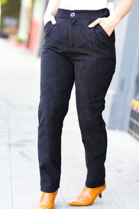 Going Your Way Corduroy High Rise Tapered Leg Pants in Black