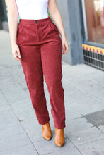 Load image into Gallery viewer, Going Your Way Corduroy High Rise Tapered Pants in Burgundy
