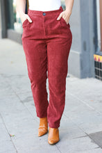 Load image into Gallery viewer, Going Your Way Corduroy High Rise Tapered Pants in Burgundy
