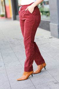 Going Your Way Corduroy High Rise Tapered Pants in Burgundy