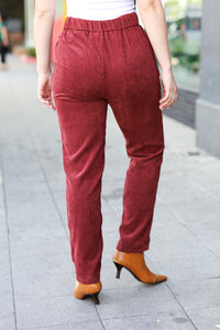 Going Your Way Corduroy High Rise Tapered Pants in Burgundy