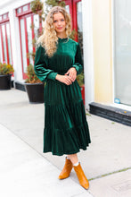 Load image into Gallery viewer, Holiday Dreaming Velvet Mock Neck Smocked Waist Dress in Hunter Green
