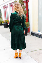 Load image into Gallery viewer, Holiday Dreaming Velvet Mock Neck Smocked Waist Dress in Hunter Green
