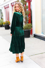 Load image into Gallery viewer, Holiday Dreaming Velvet Mock Neck Smocked Waist Dress in Hunter Green
