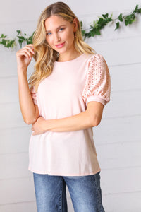 Eyelet You In On a Secret Eyelet Puff Sleeve Top