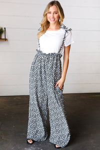 She's Young & Wild Animal Print Wide Leg  Frilled Jumpsuit in Black & White