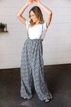 Load image into Gallery viewer, She&#39;s Young &amp; Wild Animal Print Wide Leg  Frilled Jumpsuit in Black &amp; White
