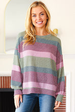 Load image into Gallery viewer, Classic Chic Olive &amp; Burgundy Striped Textured Knit Top
