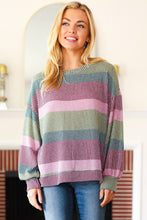 Load image into Gallery viewer, Classic Chic Olive &amp; Burgundy Striped Textured Knit Top
