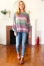 Load image into Gallery viewer, Classic Chic Olive &amp; Burgundy Striped Textured Knit Top
