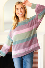 Load image into Gallery viewer, Classic Chic Olive &amp; Burgundy Striped Textured Knit Top
