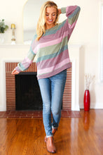 Load image into Gallery viewer, Classic Chic Olive &amp; Burgundy Striped Textured Knit Top
