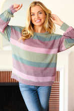 Load image into Gallery viewer, Classic Chic Olive &amp; Burgundy Striped Textured Knit Top
