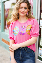 Load image into Gallery viewer, Adorable Sequin Easter Egg Terry Top in Hot Pink
