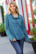 Load image into Gallery viewer, Going My Way Contrast Stitch Henley Top in Teal
