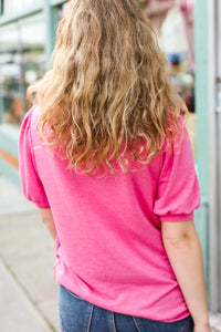 Adorable Sequin Easter Egg Terry Top in Hot Pink