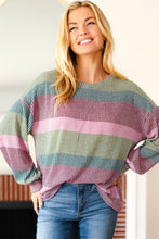 Load image into Gallery viewer, Classic Chic Olive &amp; Burgundy Striped Textured Knit Top
