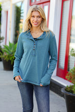 Load image into Gallery viewer, Going My Way Contrast Stitch Henley Top in Teal

