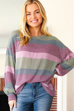 Load image into Gallery viewer, Classic Chic Olive &amp; Burgundy Striped Textured Knit Top
