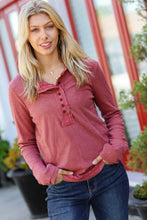 Load image into Gallery viewer, Going My Way Contrast Stitch Henley Top in Rust
