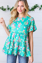 Load image into Gallery viewer, Teal Floral Frill Ruffle Hem Tiered Swing Top
