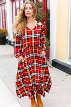 Load image into Gallery viewer, Adorable In Red Plaid Ruffle Detail Fit &amp; Flare Midi Dress
