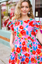 Load image into Gallery viewer, Floral Smocked Ruffle Sleeve Tiered Dress in Pink
