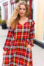 Load image into Gallery viewer, Adorable In Red Plaid Ruffle Detail Fit &amp; Flare Midi Dress
