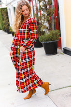 Load image into Gallery viewer, Adorable In Red Plaid Ruffle Detail Fit &amp; Flare Midi Dress
