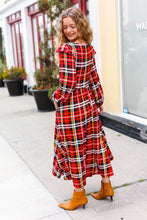 Load image into Gallery viewer, Adorable In Red Plaid Ruffle Detail Fit &amp; Flare Midi Dress
