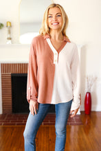 Load image into Gallery viewer, Start Your Day Half &amp; Half Collared Notched Neck Top in Rust
