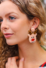 Load image into Gallery viewer, Rudolph Reindeer Beaded Dangle Earrings
