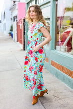 Load image into Gallery viewer, Floral Fit &amp; Flare Maxi Dress in Aqua
