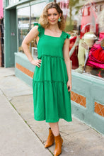 Load image into Gallery viewer, Lots To Love Smocked Flutter Sleeve Tiered Midi Dress in Kelly Green
