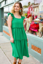 Load image into Gallery viewer, Lots To Love Smocked Flutter Sleeve Tiered Midi Dress in Kelly Green
